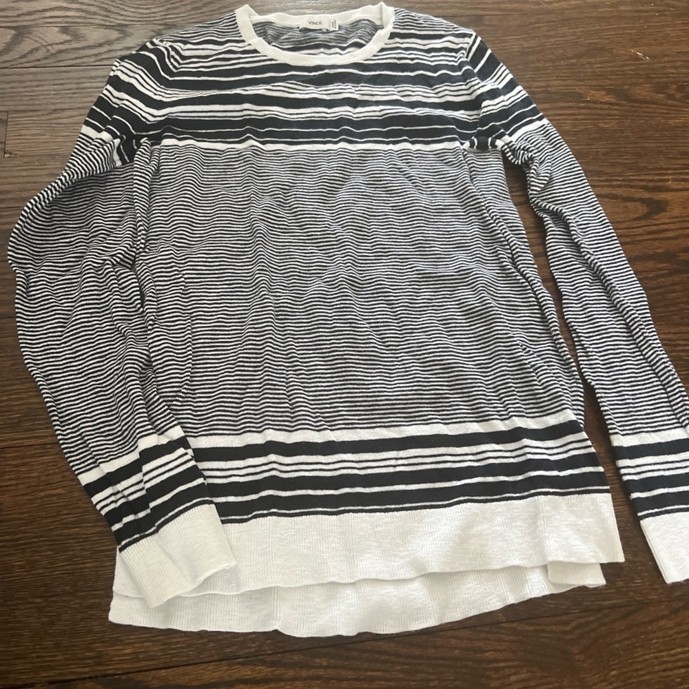 Vince Womens Medium Blue White Striped Gray Hem Pullover Sweater Cotton Size S